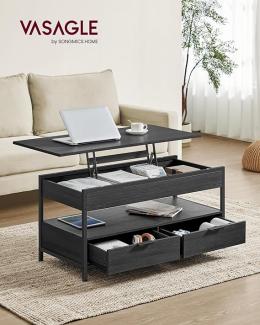 Vasagle höhenverstellbarer Wohnzimmertisch, X-Streben, 50x100 x (48-63)cm, Spanplatte/Stahl anthrazitgrau-schwarz