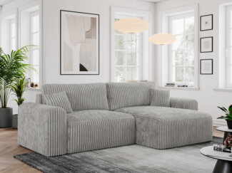 MKS Meble 'Nelson' Ecksofa mit Schlaffunktion und Bettkasten, L-form, Hellgrau, Cord