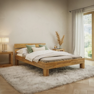 skølm 'Floki' Bett 140x200 cm, natur geölt, Massivholz Eiche, mit Bettkopf