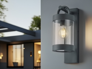 TRIO Leuchten Außen-Wandleuchte, Dämmerungssensor, LED wechselbar, Warmweiß, Landhausstil Wand-Laterne Anthrazit Höhe 33cm für Gartenhaus & Carport