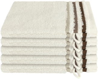 Schiesser Waschhandschuh Skyline, 5er Set, Violett, mit Webbordüre, 100% Baumwolle Creme