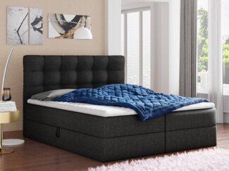 Boxspringbett Best mit 2 Bettkästen, Doppelbett mit Bonell-Matratze und Topper, Polsterbett, Bett (Schwarz (Inari 100), 160 x 200 cm)