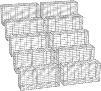 SONGMICS Gabionenkörbe, verzinkt, Metall silber, 100 x 50 x 30 cm, 10 Stück