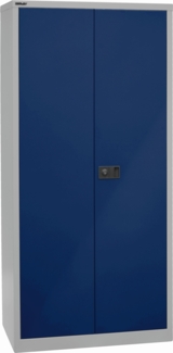 Bisley Flügeltürenschrank Universal, 4 verzinkte Fachböden, 5 OH, T 500 mm, Farbe Korpus lichtgrau, Türen oxfordblau