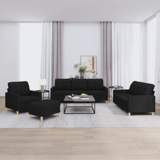 vidaXL 4-tlg. Sofagarnitur mit Kissen Schwarz Stoff 3201254