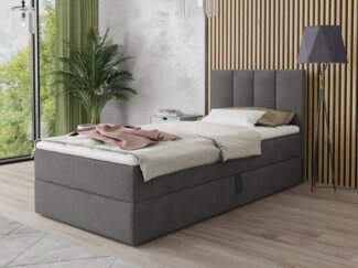 Boxspringbett Star Mini mit Bettkasten, Bonell-Matratze und Topper - Einzelbett mit Matratzentopper, Polsterbett, Bett, Schlafzimmer, Jugendzimmer (Dunkelgrau (Kronos 22), 100 x 200 cm)