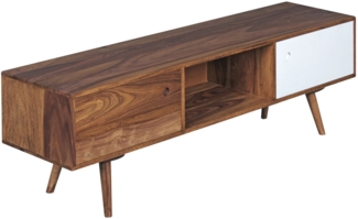 Wohnling 'Repa' TV-Lowboard, Massivholz Sheesham, Landhausstil, 2 Türen & 1 Fach, HiFi-Regal, braun/weiß, 140 cm