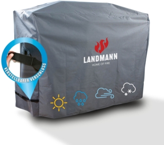 LANDMANN Premium Grillabdeckung, wetterfest und UV-beständig, Polyester grau, 148 x 120 x 62 cm