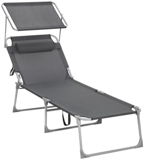 Songmics Gartenliege klappbar, mit Kopfstütze und verstellbarer Rückenlehne, 1x Sonnenliege, ohne Seitentasche, Grau, 71 x 200 x 38 cm