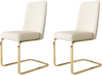 Merax Samt-Esszimmerstuhl, 2er-Set, Wohnzimmer, Schlafzimmer, Lounge-Sessel, Diamant-Rücken-Design, mit goldfarbenen Metall-Stützbeinen, Beige