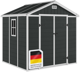 STEELSØN 'Novara' Gerätehaus Satteldach, Kunststoff, dunkelgrau, wetterfest, 226x200x230 cm, abschließbar, Gartenhaus mit Fenster