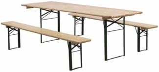 Fun Star Festzeltgarnitur, 3-teilig, klappbar, Holz natur / Stahl grün, 220 x 70 x 79 cm