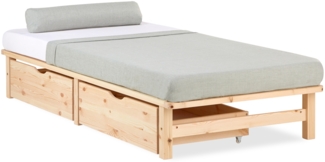 Homestyle4u Palettenbett mit Bettkästen und Lattenrost, Kiefernholz natur, 90x200 cm