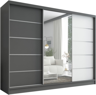 A&J MöbelLand Schwebetürenschrank AURELIA, Graphit, Graphit, Weiß, Leiste: Weiß