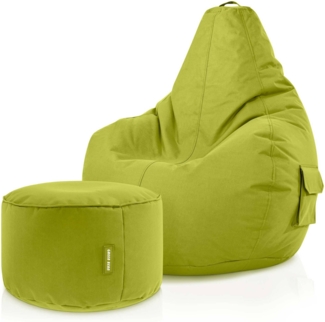 Green Bean® Sitzsack + Hocker, 2er Set, robust, waschbar, schmutzabweisend, Grün, 90 x 80 x 70 cm