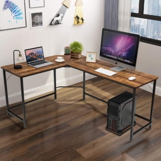 Costway Computertisch L-Form, Kaffee, 168 x 125 x 74 cm