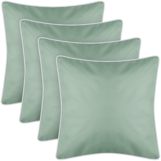 Outdoor Kissen mit Paspel 4er Pack ( 45 x 45 cm ) Mintgrün - Dekokissen Garten Reißverschluss - Schmutz- und Wasserabweisend - abnehmbarer Bezug