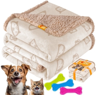LOVPET® wasserdichte Hundedecke, Sherpa Fleece Haustier Decke + 3x Spielzeugknochen, maschinenwaschbar, beidseitiger Sofabezug-Schutz Beige, S (73 x 63 cm)
