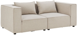 Juskys 'Domas S' modulares Sofa, 2 Sitzer mit Armlehnen & Kissen, Stoff Beige, 67 x 98 x 196 cm