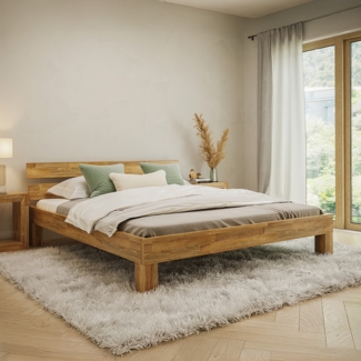 skølm 'Floki' Bett 180x200 cm, natur geölt, Massivholz Eiche, mit Bettkopf