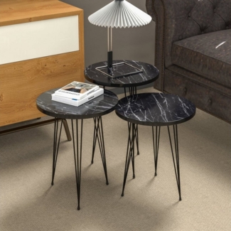 Satztisch Ry 3er Set schwarze Marmoroptik [en. casa]