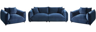 Sofa Set Samtstoff dunkelblau 5-Sitzer mit Kissen LUVOS