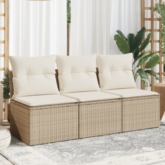 vidaXL Gartensofa mit Kissen 3-Sitzer Beige Poly Rattan 366077