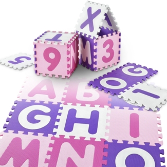 Juskys 'Juna' Kinder Puzzlematte, 36 Teile, rutschfest & abwischbar, ab 10 Monate, EVA Schaumstoff pink, 189 x 189 cm