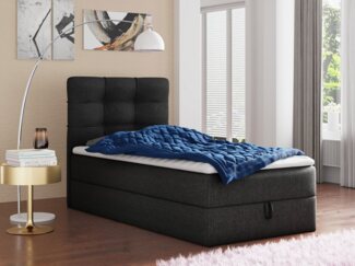 Boxspringbett Best Mini mit Bettkasten und Matratzentopper - Einzelbett mit Bonell-Matratze und Topper, Polsterbett, Bett, Schlafzimmer (120 x 200 cm, Schwarz (Inari 100))