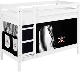 Lilokids 'Jelle' Etagenbett 90x200 cm, Pirat Schwarz Weiß, Kiefer massiv, mit Vorhang und Lattenroste