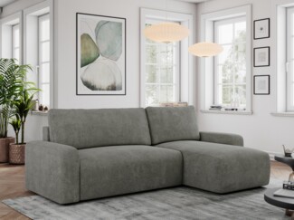 Ecksofa L-form, mit Schlaffunktion und Bettkasten - ARGOS, Grau, Stoff