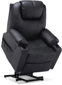 M MCombo elektrisch Aufstehhilfe Fernsehsessel Relaxsessel 7040 Massage Heizung elektrisch verstellbar USB-Anschluss (Schwarz-Kunstleder)