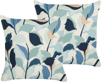 Gartenkissen 2er Set Pflanzenmuster VEGLINO 45 x 45 cm Blau