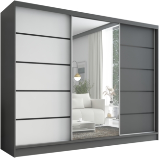 Schwebetürenschrank, 3-türig Schrank 200 cm mit Spiegel AURELIA 2. Farbe: Eiche Kraft gold, weiß