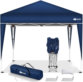 tillvex Pop-Up Faltpavillon mit Tasche, wasserdicht, höhenverstellbar & UV Schutz 50+, Stahl / Polyester, 3x3 m, Blau