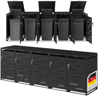 STEELSØN 'Diorus' Mülltonnenbox für 5 Tonnen je 240 Liter, graphitschwarz, Mülltonnenverkleidung aus Stahl mit Sichtstreifen, wetterfest, 116x80x332 cm, abschließbare Müllbox