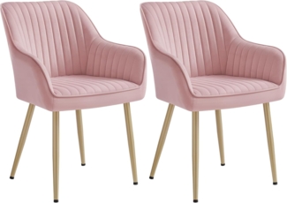 SONGMICS Esszimmerstuhl mit Armlehnen, 2er Set, Samt, 62,5 x 60 x 85 cm, Pastellrosa