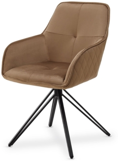 Juskys Drehstuhl Clyde mit Armlehne - Stoff Bezug - Esszimmerstuhl modern - Polsterstuhl Esszimmer - 120 kg belastbar - Stuhl Samt Hellbraun