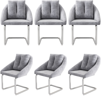 Merax Freischwinger (Set, 6 St), 6er Set Esszimmerstühle mit Rückenkissen Polsterstuhl Schwingstühle, Grau