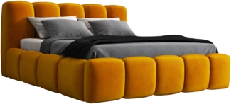A&J MöbelLand 'Sonic' Polsterbett, Polyester, Senf, 180 x 200, mit Matratze, mit Lattenrost, mit Bettkasten