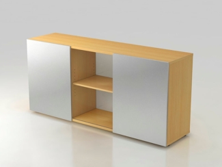 Hammerbacher Sideboard, 2 Ordnerhöhen, mit Schiebetüren, grau/silber