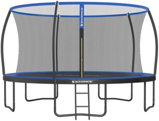 Songmics Trampolin mit Leiter, Sicherheitsnetz und gepolsterten Stangen, Stahl blau, Ø 427 cm