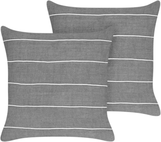 Beliani 'MILAS' Kissen 2er Set mit Streifenmuster, Grau / Weiß, 50x50 cm