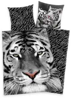 Herding Kinderbettwäsche Bettwäsche Set weißer Tiger 135 x 200 cm 80 x 80 cm 100% Baumwolle