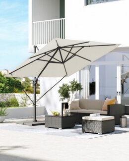 Songmics Sonnenschirm mit Ständer, 360° drehbar, UPF 50+, Beige, 253 x 5,5 x 290 cm