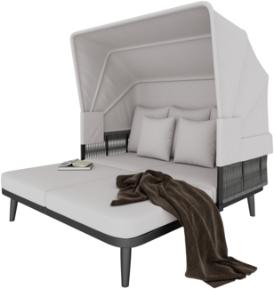 Merax Gartenlounge-Set, aus Seil mit Sonnendach, Verzinktes Stahl, Seil, Polyester, Schwamm, grau, 151 x 146 x 145 cm