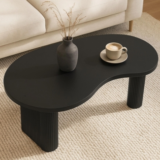 Couchtisch HWC-O29, Beistelltisch Sofatisch, organische Form Melamin Holz, 45 x 110 x 60 cm ~ Holzoptik schwarz