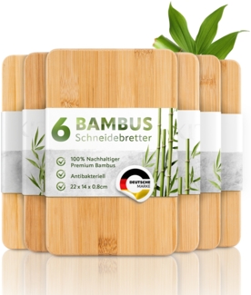 Exitoso Schneidebrett 6er-Set spülmaschinenfest mit Saftrille, Bambus, (6-St), Brotzeitbrett Frühstücksbrettchen Brot Obst Steak rutschfest