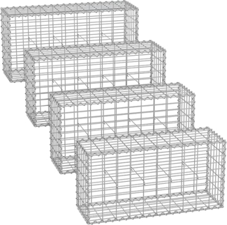 Gabionenkorb,100 x 50 x 30 cm, 4er Set, Metall-Steinkorb mit 5 x 10 cm Maschenweite für Mauersteine, verzinkt, Steingabione Mauer, silber GGB453