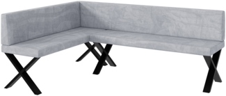 MEBLINI Eckbank für Esszimmer - Küchenbank - Essecke - Sitzecke Küche - TONI - X-Beine 142x196x87cm Links - Hellgrau Samt